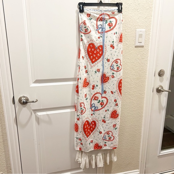 For Love & Lemons Daisy Mae Heart Cherry Print Strapless Ruffle Midi Dress - Picture 7 of 12